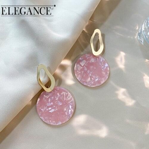 ELegance Irregular Metal Geometric Earrings Pink Sweet Simple Design Round Resin Earrings For Women Jewelry Accessories