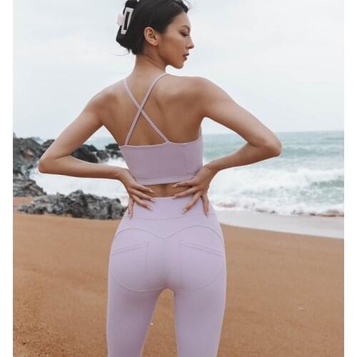 Women Sports Suits Gym Clothing Feminine Tracksuits 2 Pieces Suits Shockproof Bra+Push Up Stretchy Leggings Tights Sportswear