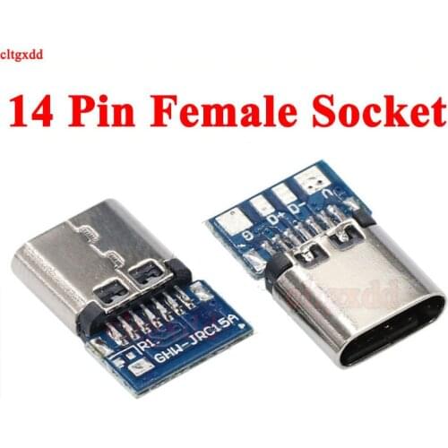 1pcs Micro USB 3.1 Type C Connector 14P 14 Pin Female Socket receptacle Through Holes PCB 180 Vertical Shield USB-C