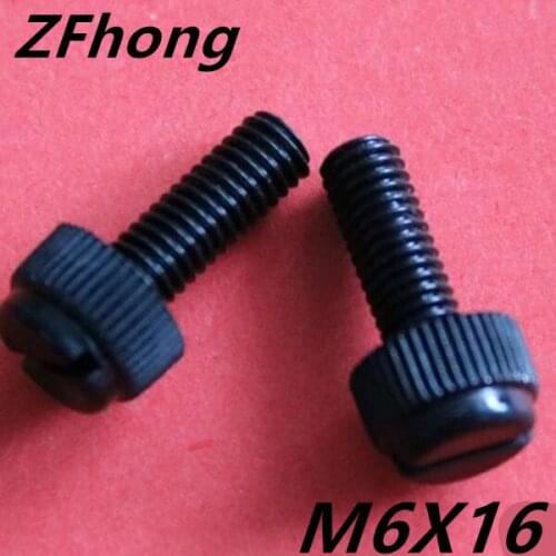 100pcs M6*16 Black Plastic Knurled Head Slotted Screw
