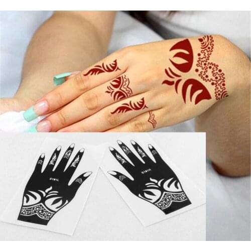2pcs New Tattoo Reuse Hand Tattoo Stencil Henna Tatoo Paste Template Hand Painting Art For Left and Right hand