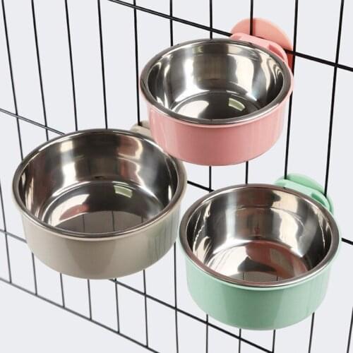 2020 New Pet Bowl Stainless Steel Hanging Dog Bowl Fixed Dog Cage Cat Bowl Dog Drinking Water Feeder