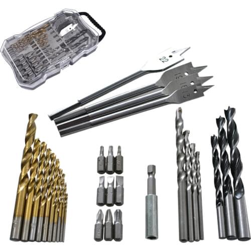 31Pcs Woodworking Drill Bit Hole Saw 1/4 Inch Hex Shank Magnetic Connecting Rod Screwdriver Bits Household Construction Tool