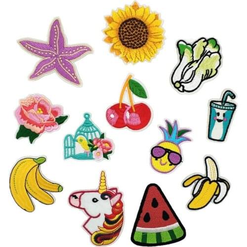 Banana Lemon Cherry Peach Watermelon Fruit Embroidery Patches for Clothing Iron on Kids Clothes Appliques Badge Stripes Sticker