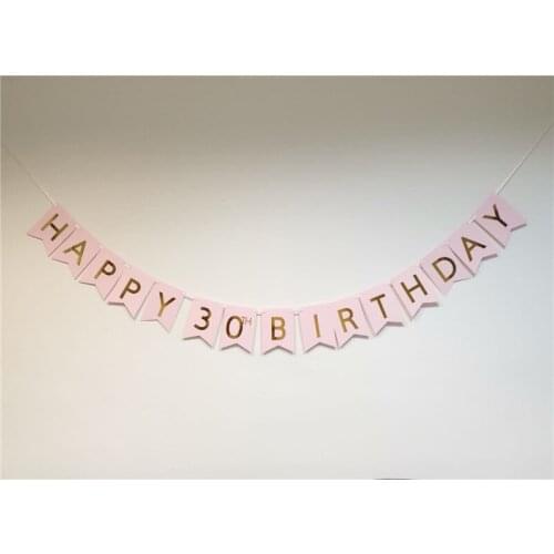 10*14cm Pink and Gold Foil Happy Birthday Bunting Banner Personalised Age 30th 40th 50th 60th 70th Birthday Party Decoration