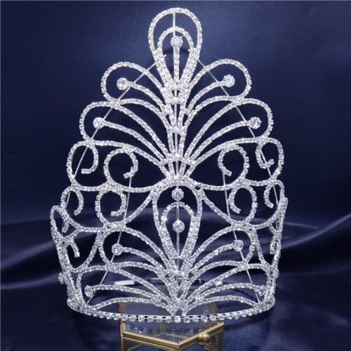 Big Round Tiara Crown Romantic Rhinestone Bridal Vintage Crown Luxury Crystal Wedding Headdress Accessories Noble Lady Crown