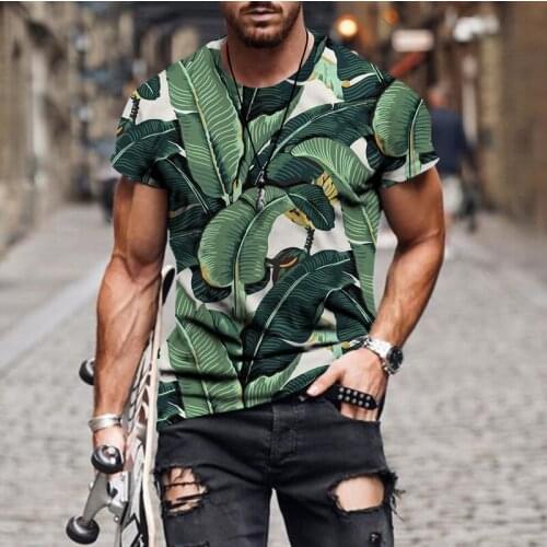 2021 New Mens T-shirt Mens T-shirt Fashion Printed Plant Pattern T-shirt Streetwear Oversized Top