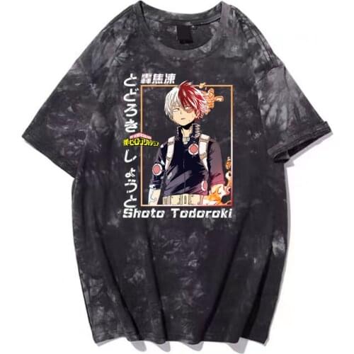 Tie Dye T-Shirt My Hero Academia Print T-shirt Women Men Casual Tops Harajuku Todoroki Shoto T-shirt Casual Street Style Fashion