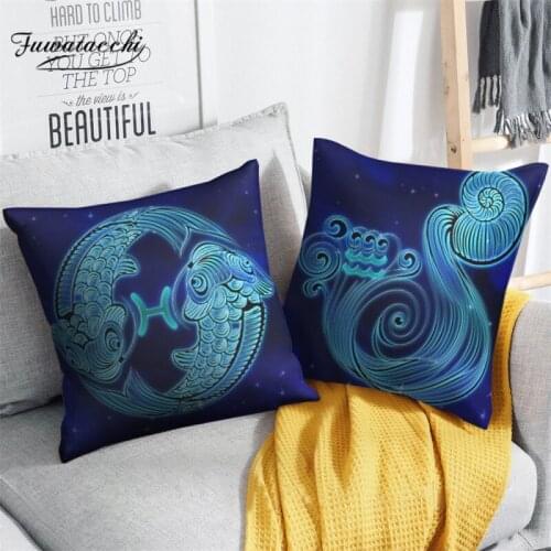 Fuwatacchi Abstract Animal Painting Cushion Cover Blue Color Throw Pillow Cover Decoration for Home Sofa Fall Decore Pillowcases