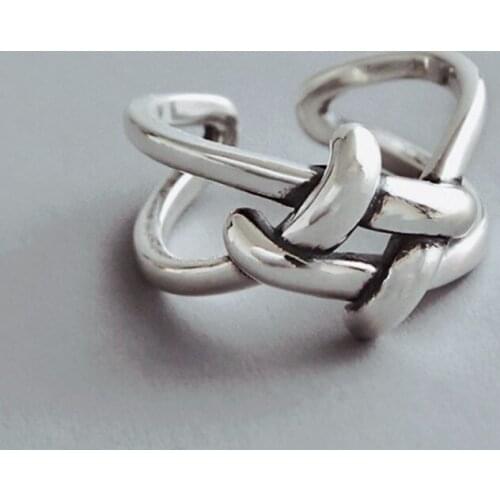 925 Silver Geometric Open Female Rings Vintage Intertwined Square Knotted Rings Jewelry