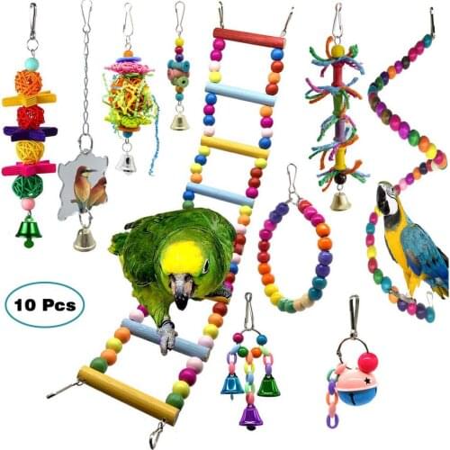 10PCS/Set Parrot Toy Bird Articles Parrot Bite Toy Bird Toys Parrot Funny Swing Ball Bell Standing Training Puppy Pet Toys