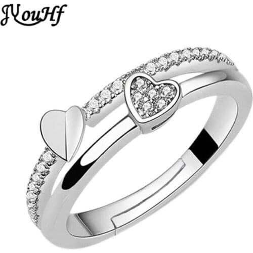 JYouHF Fashion Double Heart Rings for Women Bague Femme Shining 5A Cubic Zircon Paved Setting Rings Female Party Wedding Jewelry
