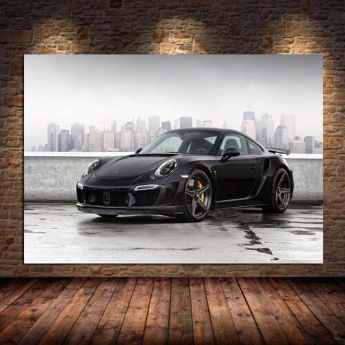 Sportscar 911 Canvas Painting Black Car Wall Art Posters and Prints Pictures for Living Room Home Decoration Cuadros Unframed