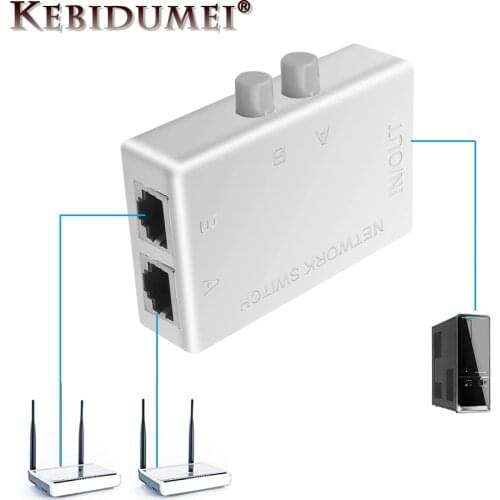 Kebidumei Mini 2 Port RJ45 RJ-45 Network Switch Ethernet Network Box Switcher Dual 2 Way Port Manual Sharing Switch Adapter HUB