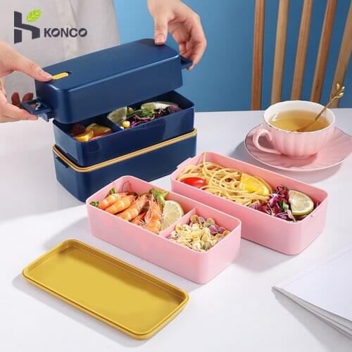Konco Lunch Box Bento Box for Student Office Worker Double-layer Microwave Heating lunch container food storage container