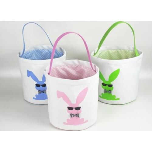 Cute Easter Bunny Bucket Canvas Easter Gift Bag Candy Egg Handbag With Rabbit Tail Easter Basket For Festival Supplies SN2662
