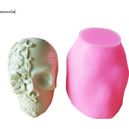 Minsunbak 3D Skull Head Silicone Mold DIY Halloween Easter Candle Candle Holder Mold Chocolate Fondant Cake Decorating Tools