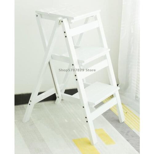 Solid Wood Ladder Household Folding Thickening Multifunctional Indoor Mobile Dual Purpose Climbing Herringbone Ladder And Three