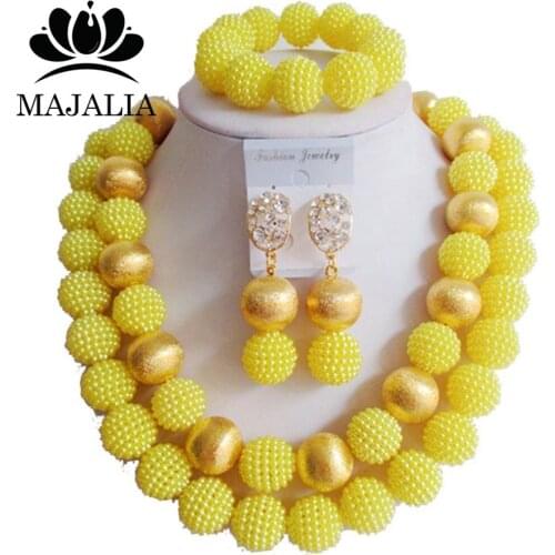 Fashion nigerian wedding african beads jewelry Set yellow plastic beads necklace bracelet earrings jewelry set VV-082