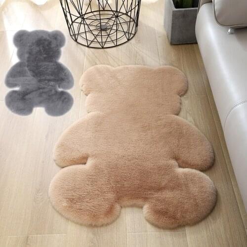 Soft Furry Bear Rug Faux Fur Rug Cartoon Animal Area Rug for Living Room Sofa Bedroom Floor Gray White Rug Kids Room Decor