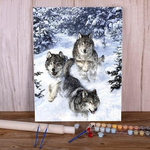 Wolf Animals Winter Paint By Numbers Kit Acrylic Paints 50*70 Canvas Painting Handmade For Adults Handicraft Wholesale Art