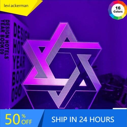 3d Optical Acrylic Night Light Lamp Mogen David for Home Decoration Color Changing Nightlight Gift Shield of David Table Lamp
