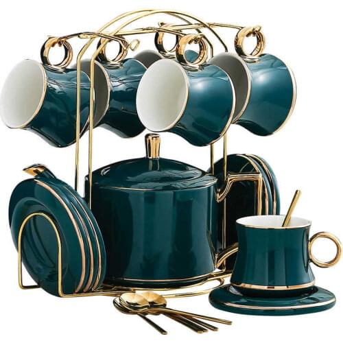 Phnom Penh Green Ceramics Coffee Cup and Saucer Set Living Room Home Nordic Afternoon Tea Set Combination with Cup Holder