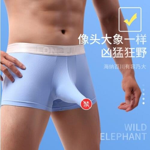 Sexy men underwear open mouth long elephant nose boxer shorts male underwear ice silk thin boxer shorts breathable youth sexy