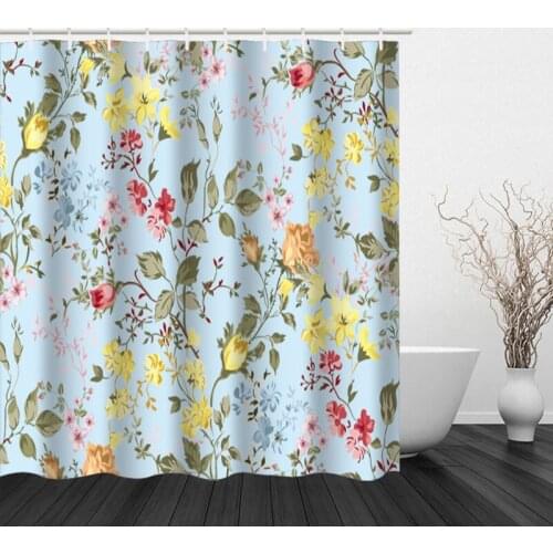 Flower and Plant Hook Shower Curtain Modern Polyester Waterproof Digital Printing Shower Curtain