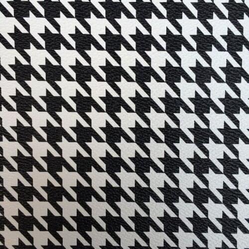 Synthetic PVC black and white Houndstooth Swallow gird printed leather material
