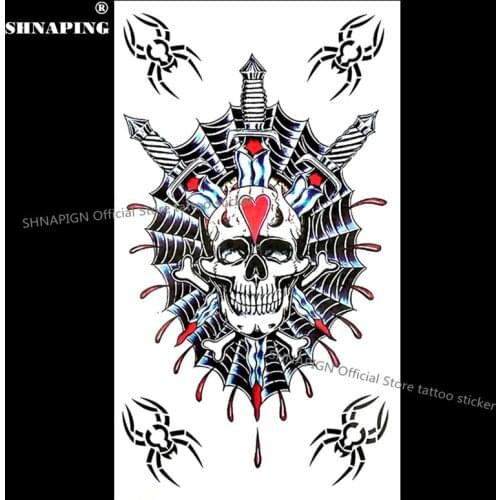 SHNAPIGN Sword through skull Temporary Tattoo Body Art Arm Flash Tattoo Stickers 17*10cm Waterproof Fake Henna Painless Sticker