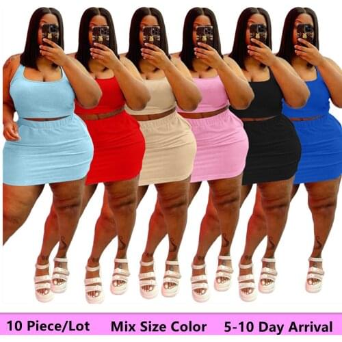 Xl-5xl Wholesale Items Plus Size Skirts Sets Mix Size Color Casual Vest Short Two Piece Women Sexy Jogging Suit 5-10 Day Arrival