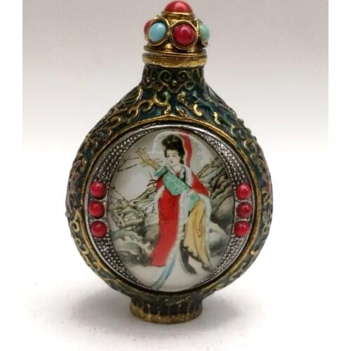YIZHU CULTUER ART Collection Old China Cloisonne Bronze Carving Inlay Beauty Figure painting Snuff bottles