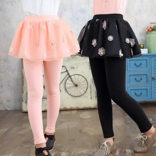 Girls Skirts Pants Cute Kids Mesh Tutu Skirt Splice Panta Spring Autumn Fashion Flower Pearls Embroidery Leggings Pencil Pants