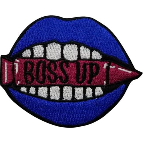 Funny Tags Lip Boss up Embroidery Patch Iron on Badge for DIY Clothing Decoration Appliqued Jeans Jackets Bags Hats Accessories
