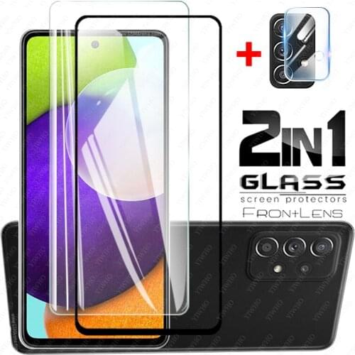 2in1 For Samsung Galaxy A52 A525F Full Cover Tempered Glass Screen Protector Camera Film ON for samsunga52 a72 a42 a32 a12 a21s