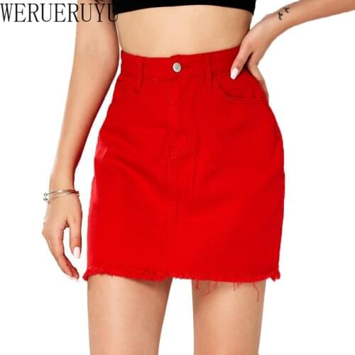 2020 new autumn winter red mini denim woman skirts high waist korean style jeans short plus size women harajuku clothes skirt