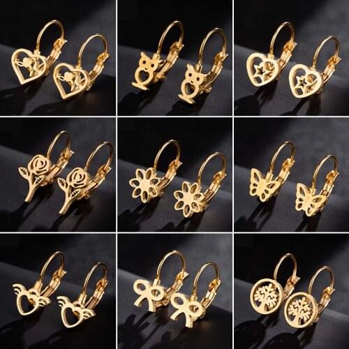 2021 New Stainless Steel Earrings for Women Trendy Jewelry Elephant Butterfly Flower Owl Stud Earring Cute Animal pircing oreja