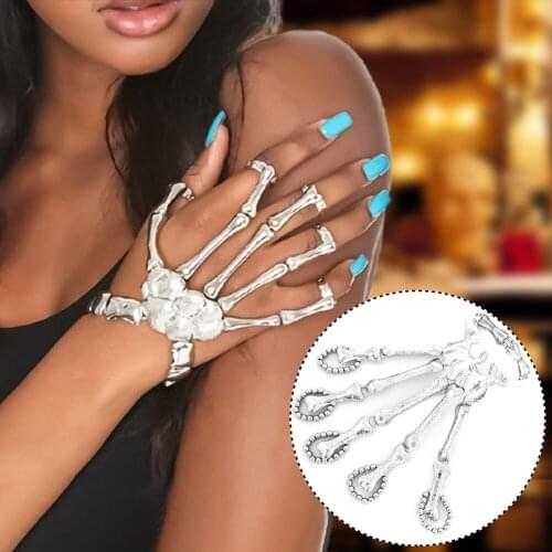 Nightclub Gothic Punk Skull Finger Bracelets for Women Skeleton Bone Hand Bracelets Bangles 2020 Christmas Halloween Gift