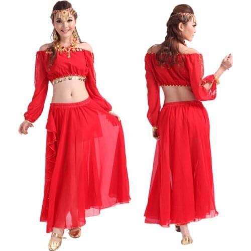 Belly Dance Practice Costume Top and Skirt for Women Indian Dance Wear 11 Colors Available