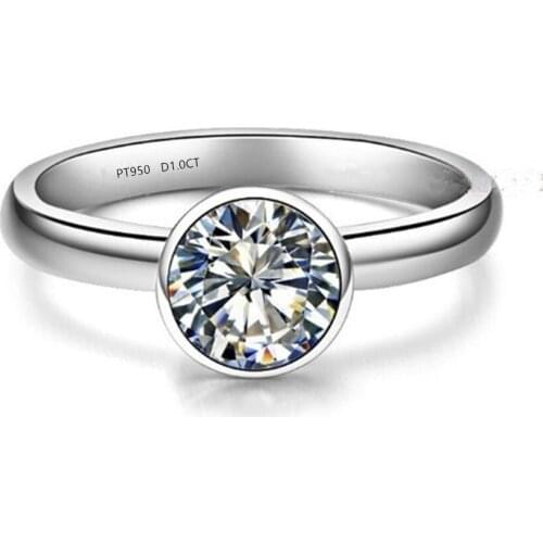 Real White Gold Ring 0.5CT Round Solitaire Fine Diamond Women Engagement Ring Solid Platinum PT950 Female Rings