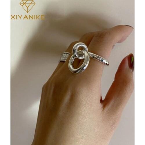 XIYANIKE 925 Sterling Silver Circle Ring Female Fashion Retro Temperament French Romantic Creative Handmade Jewelry Accessories