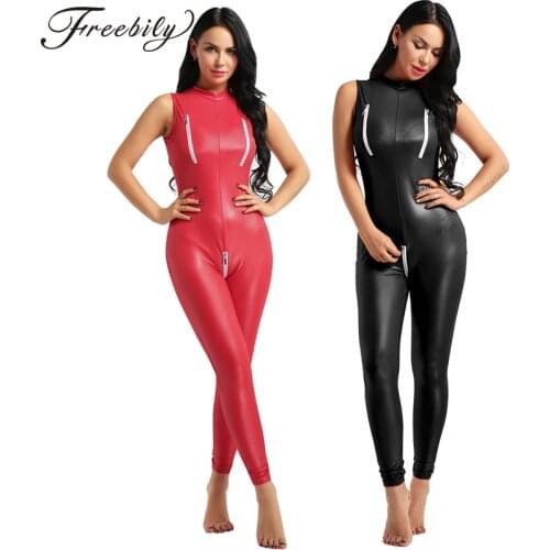 Women Sexy Lingerie Wetlook Patent Leather Night Club Clothing Bodysuit Adult Latex PVC Catsuit Zipper Crotch Erotic underwear