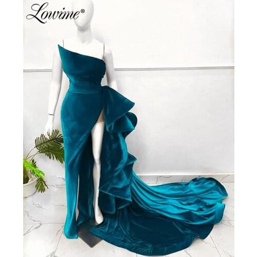 Strapless Long Prom Dresses Vestidos De Fiesta 2021 Plus Size With High Split Side Evening Dress Arabic Velvet Party Gowns Robes