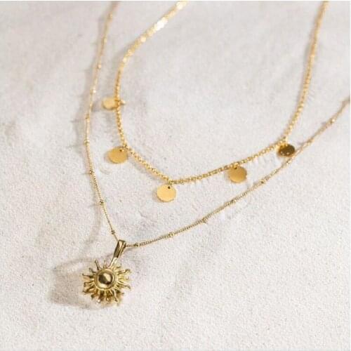 Golden Friday sale with Stainless Steel Sun Pendant Necklace and Round Coin Pendant necklace as Woman Gift