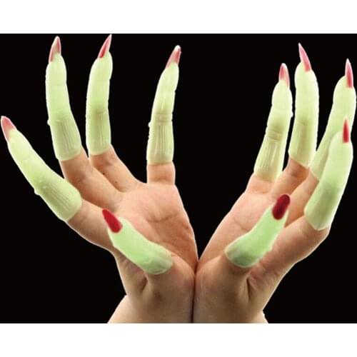 10Pcs Glow in the Dark Zombie Witch Fake Finger Nails Set Halloween Party Prop Glow inthe dark design simple equipment Halloween