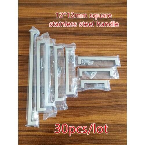 30pcs/lot 12*12mm Square Bar door handle Stainless Steel Kitchen Door Cabinet Handle Pull Knob
