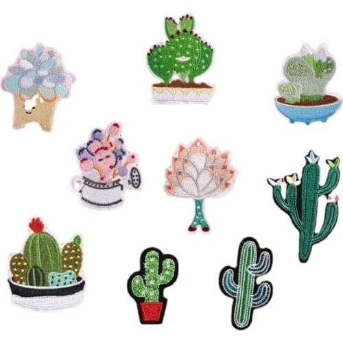 30pcs/lot Embroidery Patches Clothing Decoration Cactus Flower Backpack Sewing Accessories Diy Iron Heat Transfer Applique