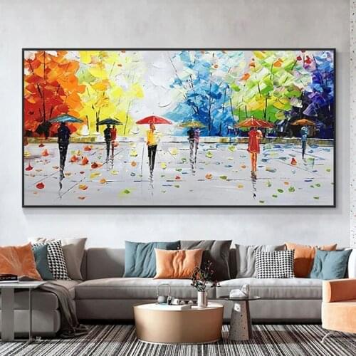 Handmade Abstract Oil Painting Wall Art Colorful Landscape Minimalist Modern On Canvas Decorative For Living Room No Frame
