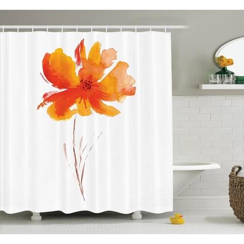Watercolor Flower Shower Curtain Single Poppy Flower on Plain Clear Background Nature Inspired Romantic Art Bathroom Accessories